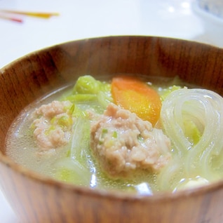白菜と水菜の＊ぽかぽか生姜肉団子スープ＊